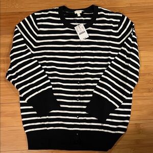 J. Crew Factory Navy and White Striped Cardigan